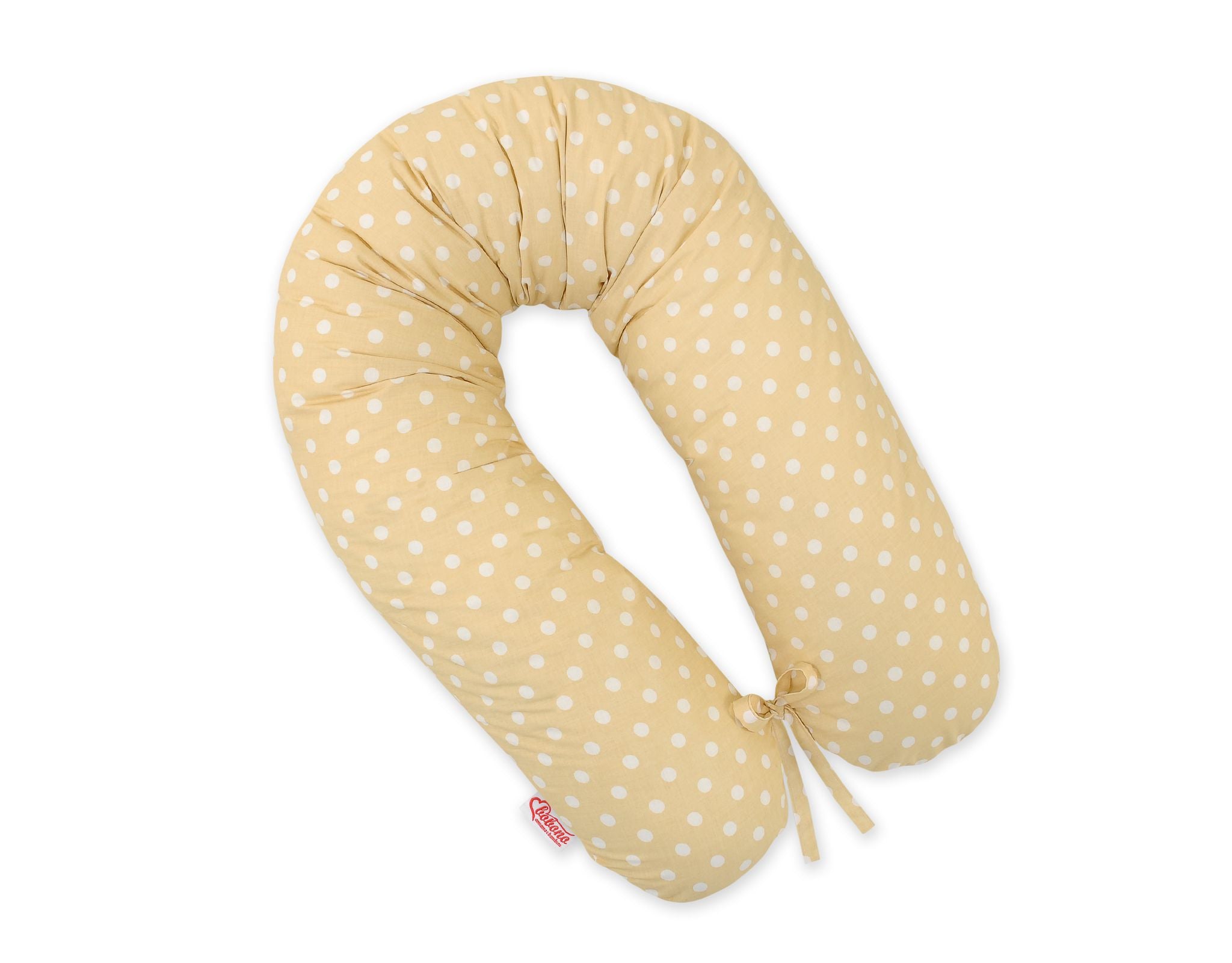 Pregnancy pillow- Longer, removable pillowcase - White polka dots on beige