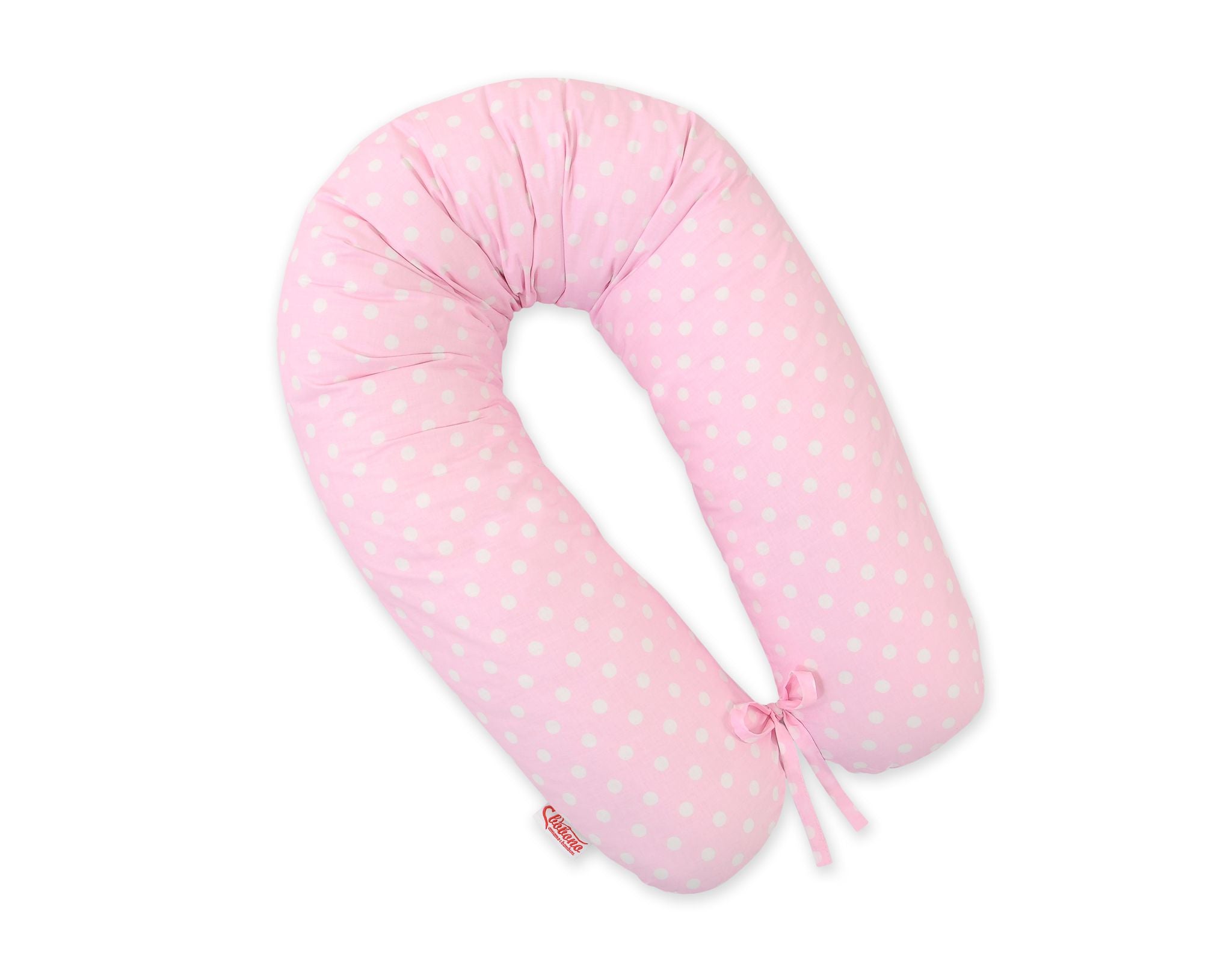 Pregnancy pillow- Longer, removable pillowcase - White polka dots on pink