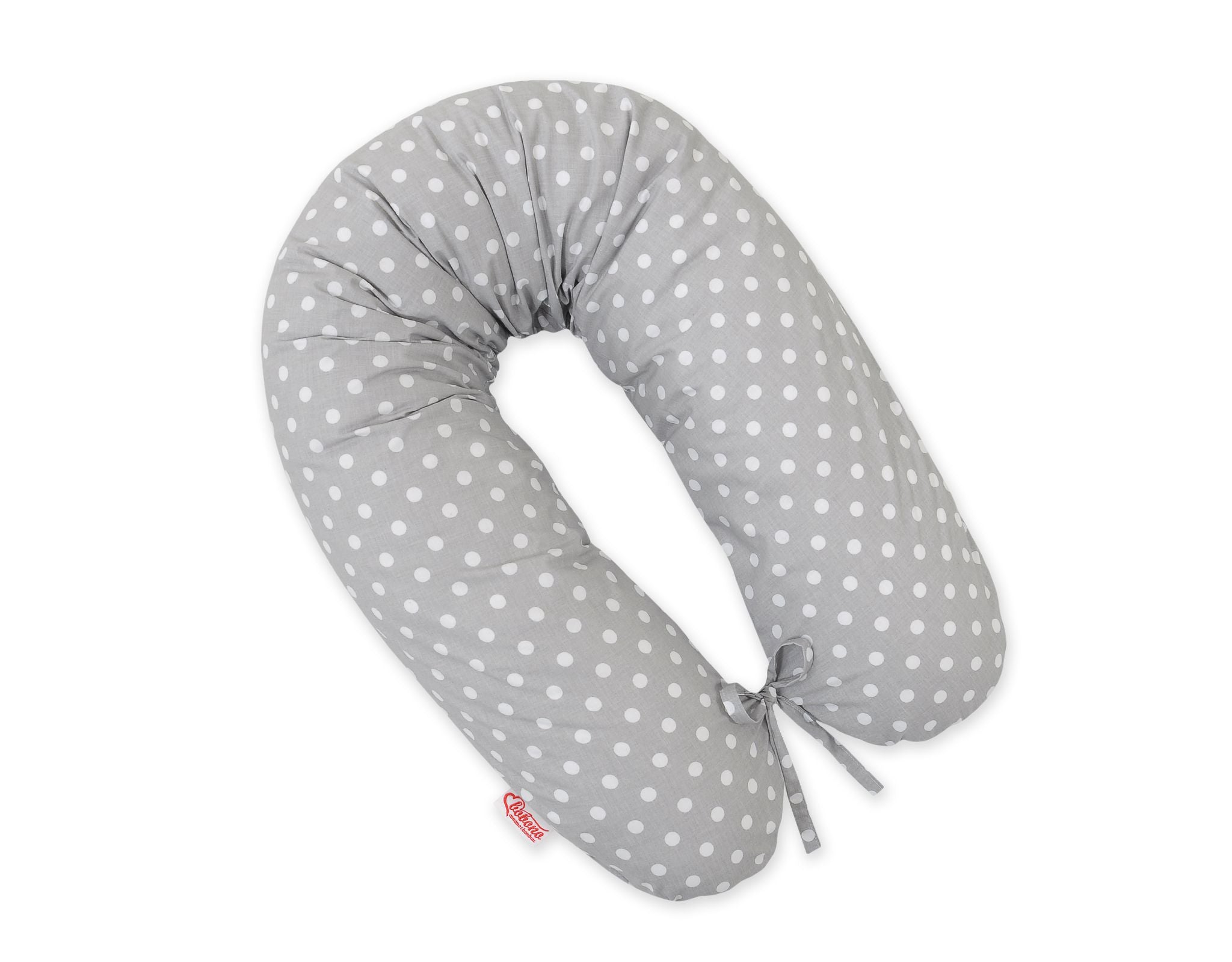 Pregnancy pillow- Longer, removable pillowcase - White polka dots on grey