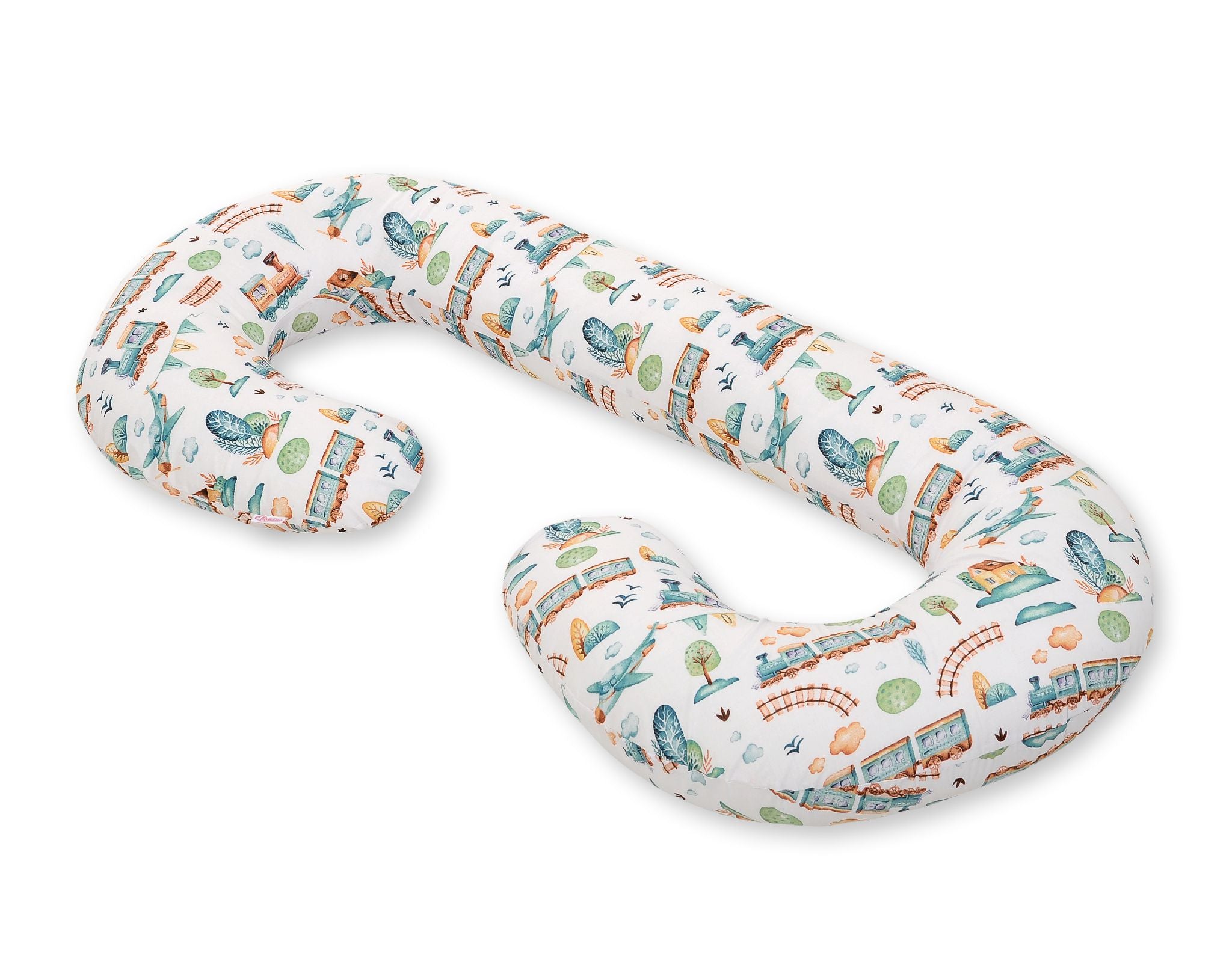 Maternity Support Pillow C, removable pillowcase - turquoise train