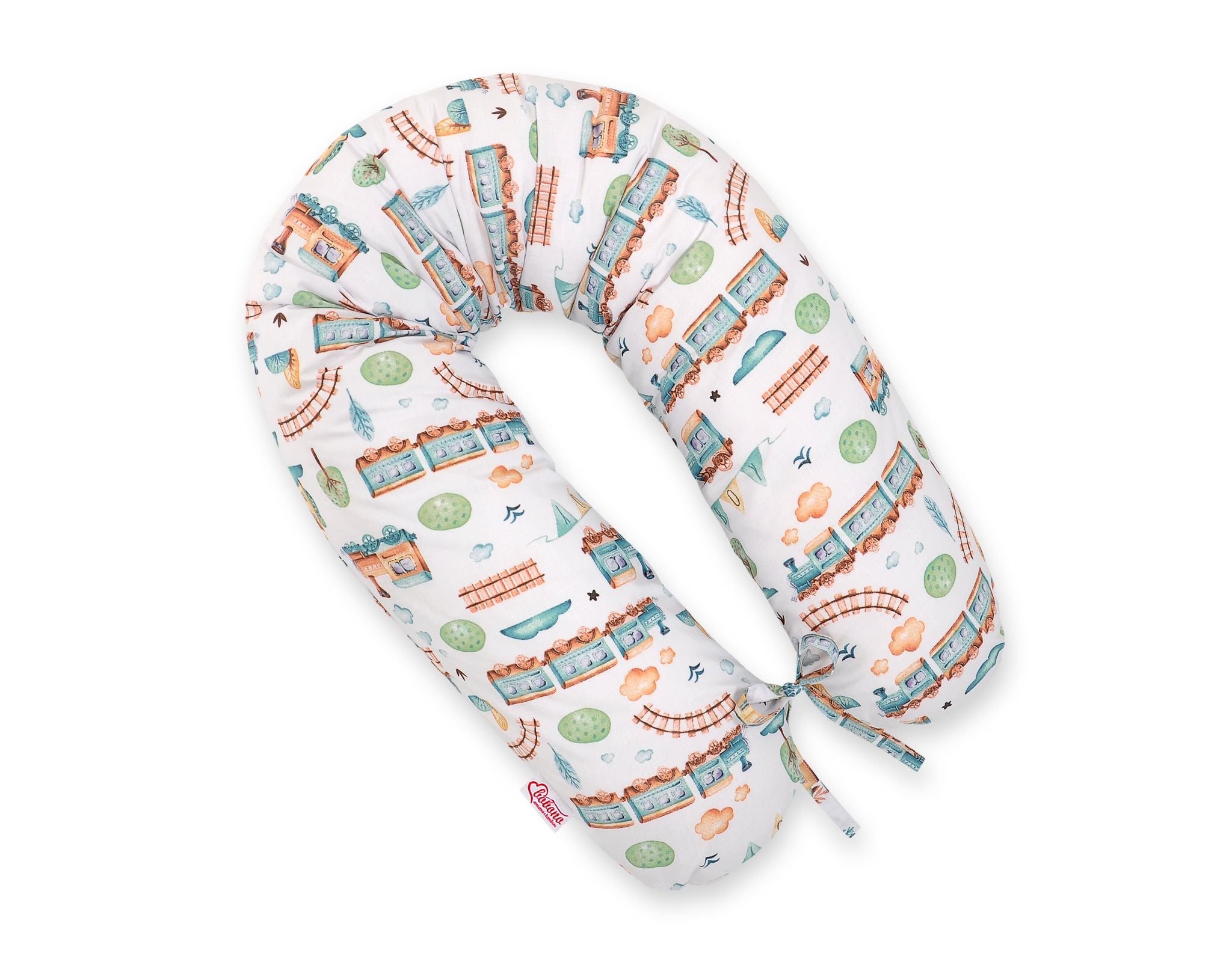 Pregnancy pillow- Longer, removable pillowcase - turquoise train