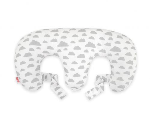 Twin nursing pillow, Breastfeeding Croissant Pillow, removable, Hands-Free Feeding- clouds gray