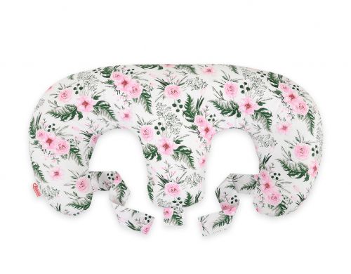Twin nursing pillow, Breastfeeding Croissant Pillow, removable, Hands-Free Feeding-peony flower pink