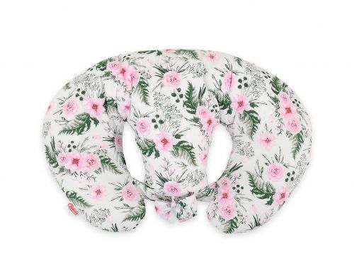 Twin nursing pillow, Breastfeeding Croissant Pillow, removable, Hands-Free Feeding-peony flower pink