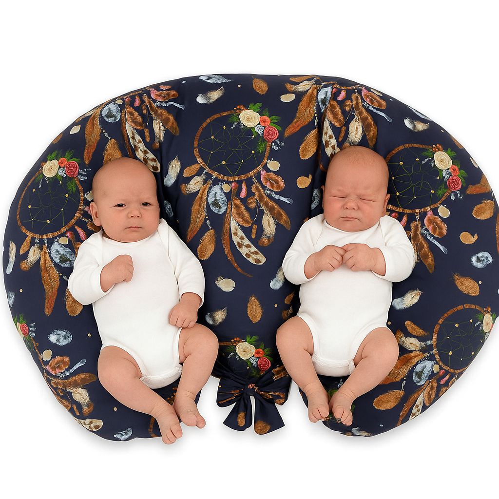 Twin nursing pillow, Breastfeeding Croissant Pillow, removable, Hands-Free Feeding- dream catchers