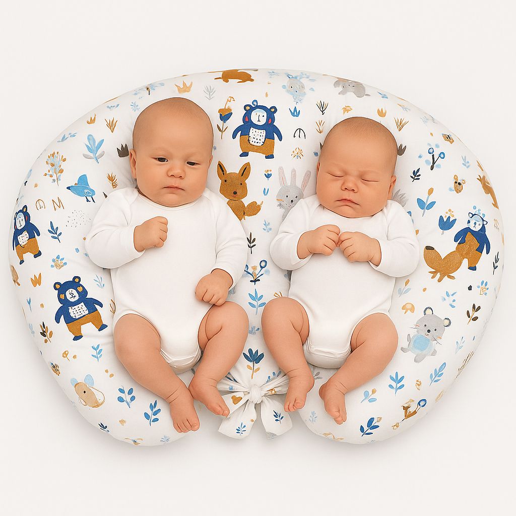 Twin nursing pillow, Breastfeeding Croissant Pillow, removable, Hands-Free Feeding- navy blue bears