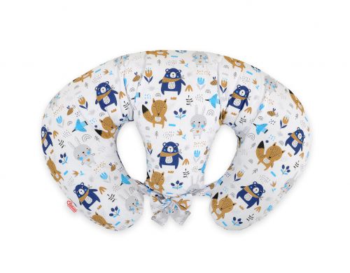 Twin nursing pillow, Breastfeeding Croissant Pillow, removable, Hands-Free Feeding- navy blue bears