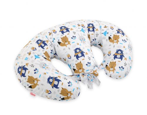 Twin nursing pillow, Breastfeeding Croissant Pillow, removable, Hands-Free Feeding- navy blue bears