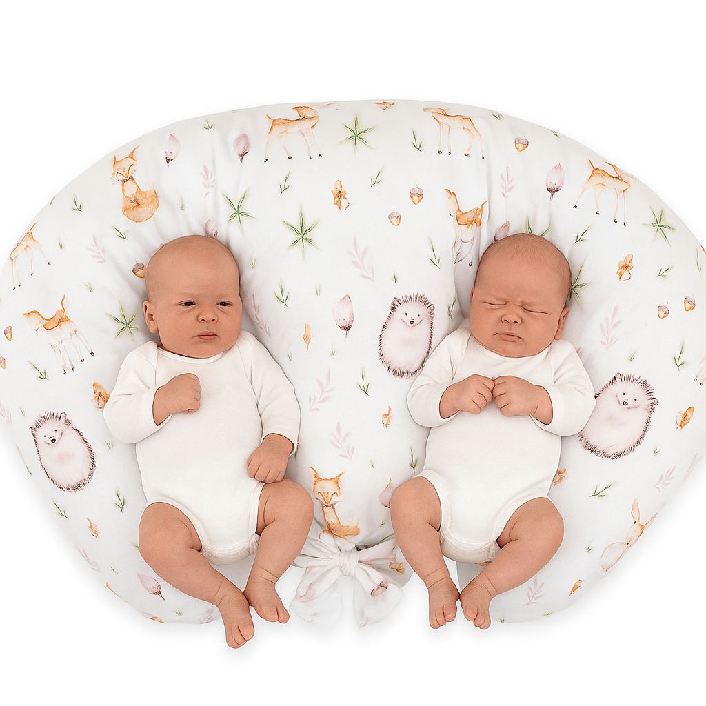 Twin nursing pillow, Breastfeeding Croissant Pillow, removable, Hands-Free Feeding- forest softness