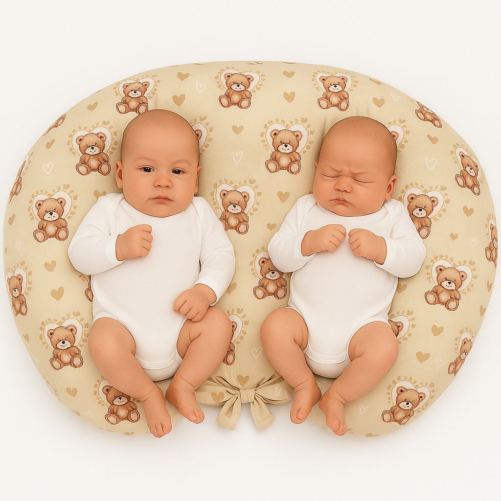 Twin nursing pillow, Breastfeeding Croissant Pillow, removable, Hands-Free Feeding- teddy love