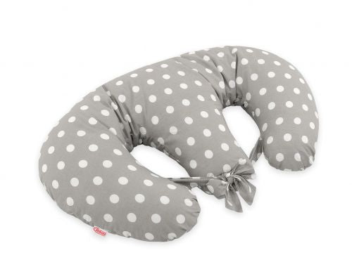 Twin nursing pillow, Breastfeeding Croissant Pillow, removable, Hands-Free Feeding- dots on grey