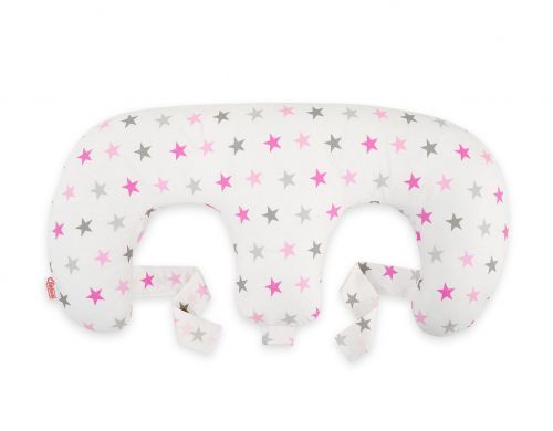 Twin nursing pillow, Breastfeeding Croissant Pillow, removable, Hands-Free Feeding- Grey-pink stars