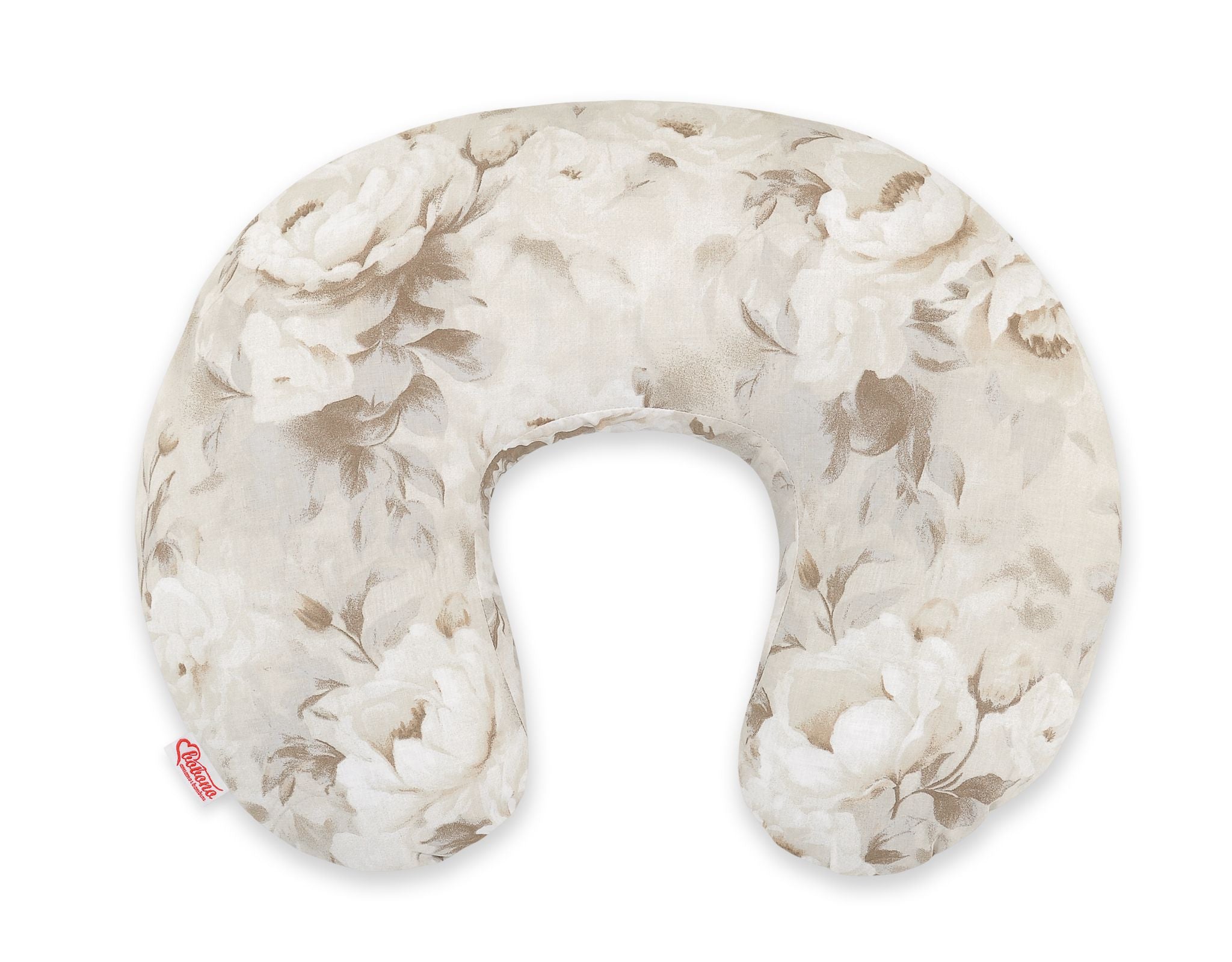 Breastfeeding Pillow Nursing Croissant Pillow, removable, Hands-Free Feeding- Peonies beige