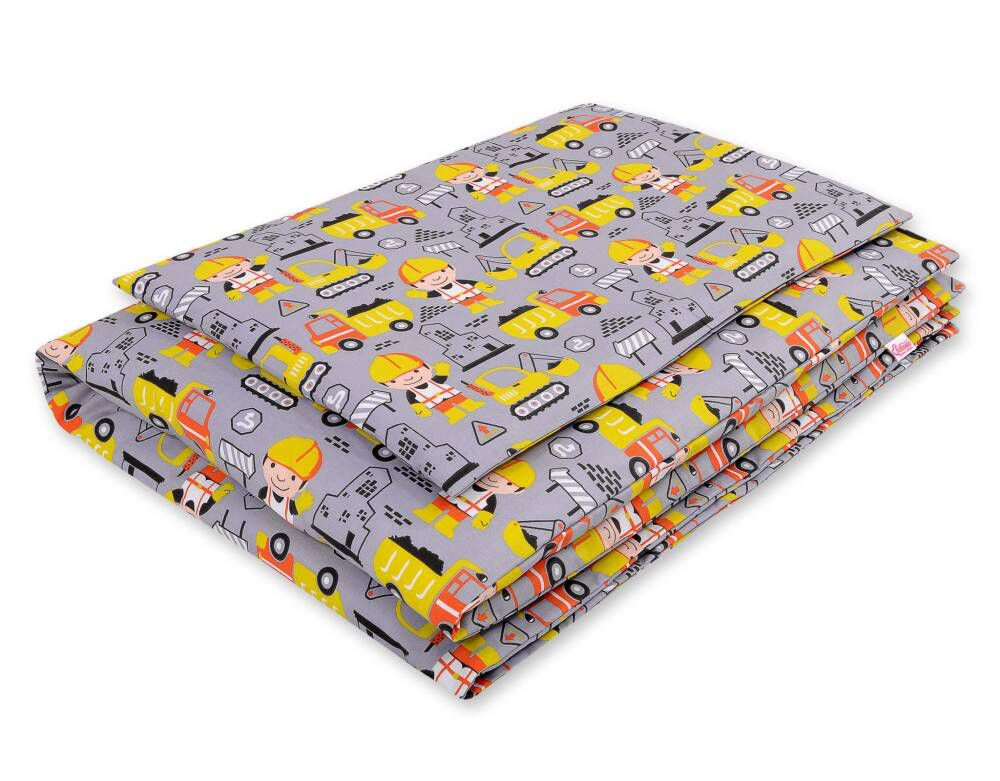 Baby cotton bedding set 2-pcs 120x90 cm- yellow excavators