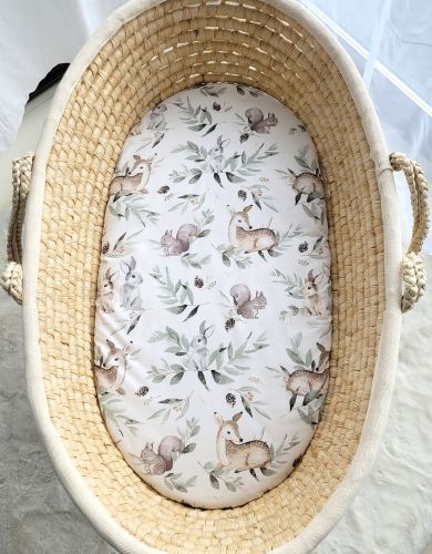 Sheet made of cotton for moses basket mattress 75x35 cm - Woodland olive