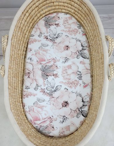 Sheet made of cotton for moses basket mattress 75x35 cm - Sepia roses
