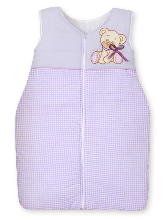 Cotton sleeping bag for children, size M, 6-12 months, TOG 2.5, all-season, Bear with bow lilac
