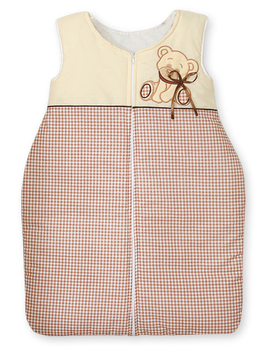 Cotton sleeping bag for children, size M, 6-12 months, TOG 2.5, all-season, Bear with bow brown