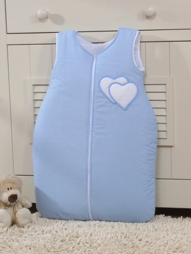 Cotton sleeping bag for children, size M, 6-12 months, TOG 2.5, all-season, hearts blue