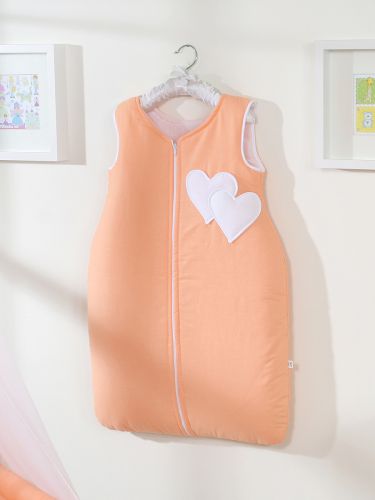 Cotton sleeping bag for children, size M, 6-12 months, TOG 2.5, all-season, hearts peach-coloured