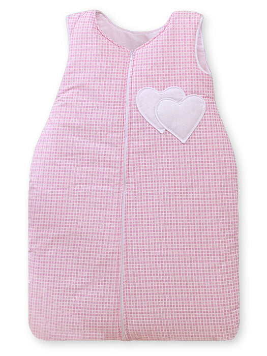 Cotton sleeping bag for children, size M, 6-12 months, TOG 2.5, all-season, hearts pink checkered