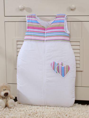 Cotton sleeping bag for children, size M, 6-12 months, TOG 2.5, all-season, hearts lilac strips