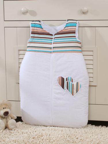 Cotton sleeping bag for children, size M, 6-12 months, TOG 2.5, all-season, hearts brown strips