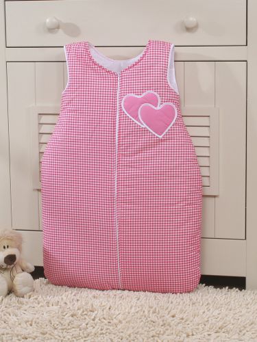 Cotton sleeping bag for children, size M, 6-12 months, TOG 2.5, all-season, dark pink checkered