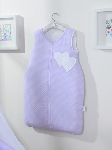 Cotton sleeping bag for children, size M, 6-12 months, TOG 2.5, all-season, hearts dots on lilac