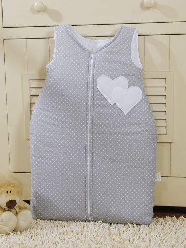 Cotton sleeping bag for children, size M, 6-12 months, TOG 2.5, all-season,hearts polka dots on grey