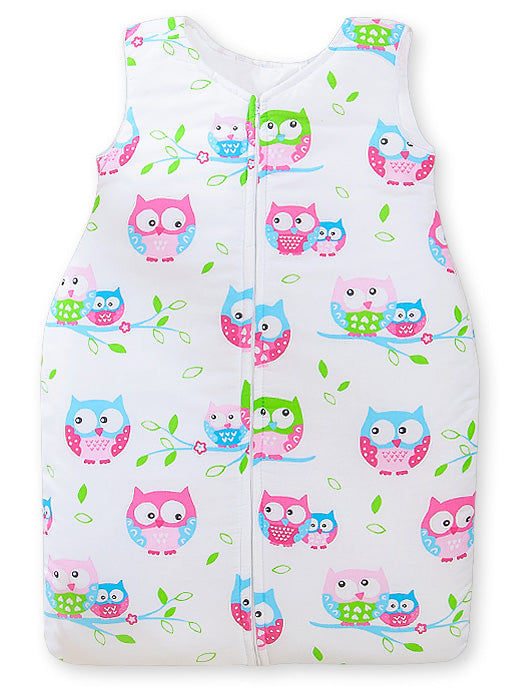 Cotton sleeping bag for children, size M, 6-12 months, TOG 2.5, all-season, Owls on white