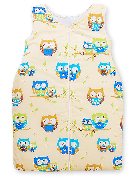 Cotton sleeping bag for children, size M, 6-12 months, TOG 2.5, all-season, Owls on cremr