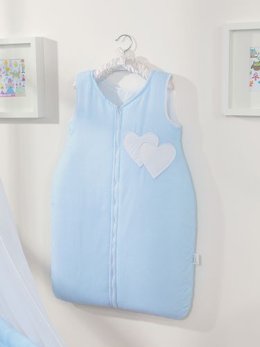 Cotton sleeping bag for children, size M, 6-12 months, TOG 2.5, all-season, hearts blue strips