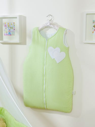 Cotton sleeping bag for children, size M, 6-12 months, TOG 2.5, all-season, hearts green strips