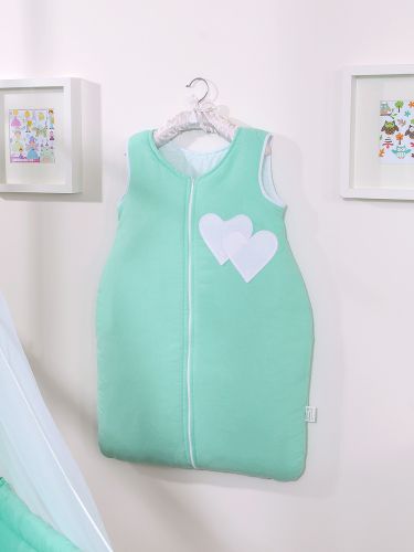 Cotton sleeping bag for children, size M, 6-12 months, TOG 2.5, all-season, hearts mint