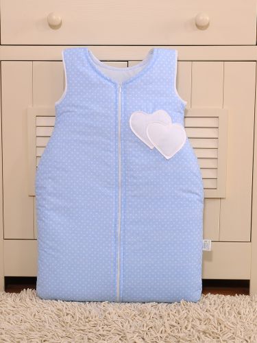 Cotton sleeping bag for children, size M, 6-12 months, TOG 2.5, all-season hearts white dots on blue
