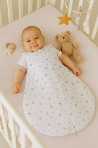 Cotton baby sleeping bag S 0-6 months for summer TOG 1.0 - mini stars grey
