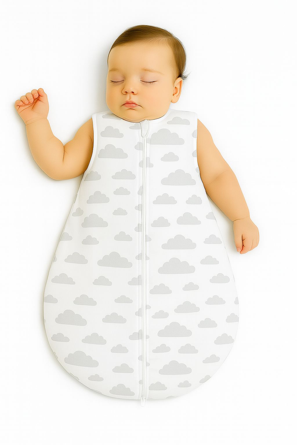 Cotton baby sleeping bag S 0-6 months for summer TOG 1.0 - grey clouds