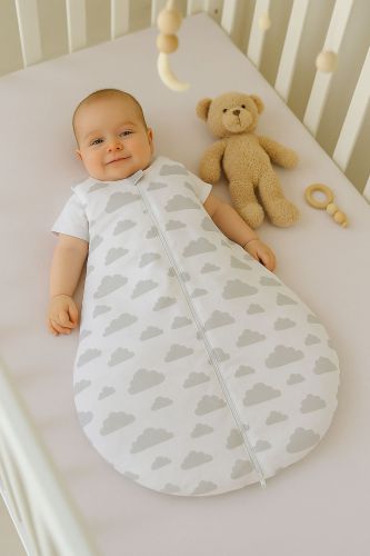 Cotton baby sleeping bag S 0-6 months for summer TOG 1.0 - grey clouds