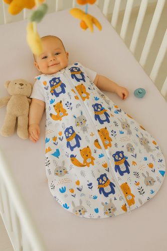 Cotton baby sleeping bag S 0-6 months for summer TOG 1.0 - navy blue bears