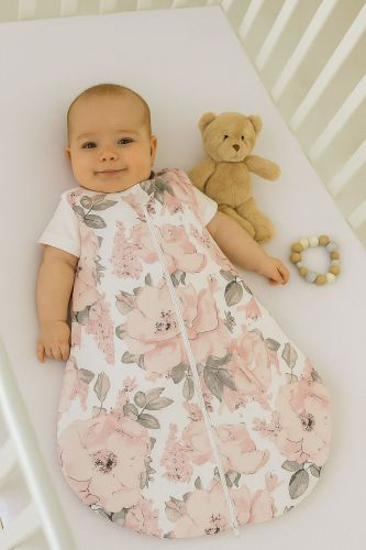 Cotton baby sleeping bag S 0-6 months for summer TOG 1.0 - sepia roses