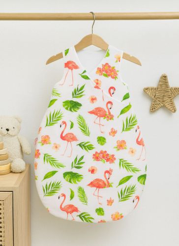 Cotton sleeping bag for children, size M, 3-12 months, TOG 2.5, all-season - coral flamingos