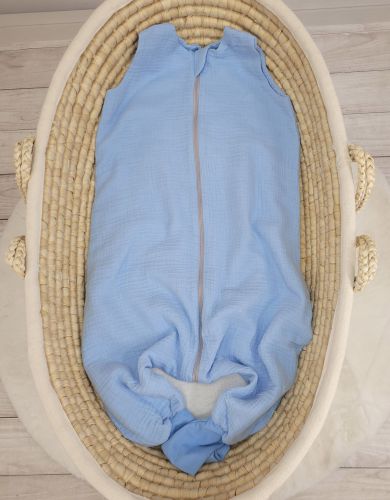 Muslin baby sleeping bag with legs XL 2-4 years for summer TOG 1.0 - blue