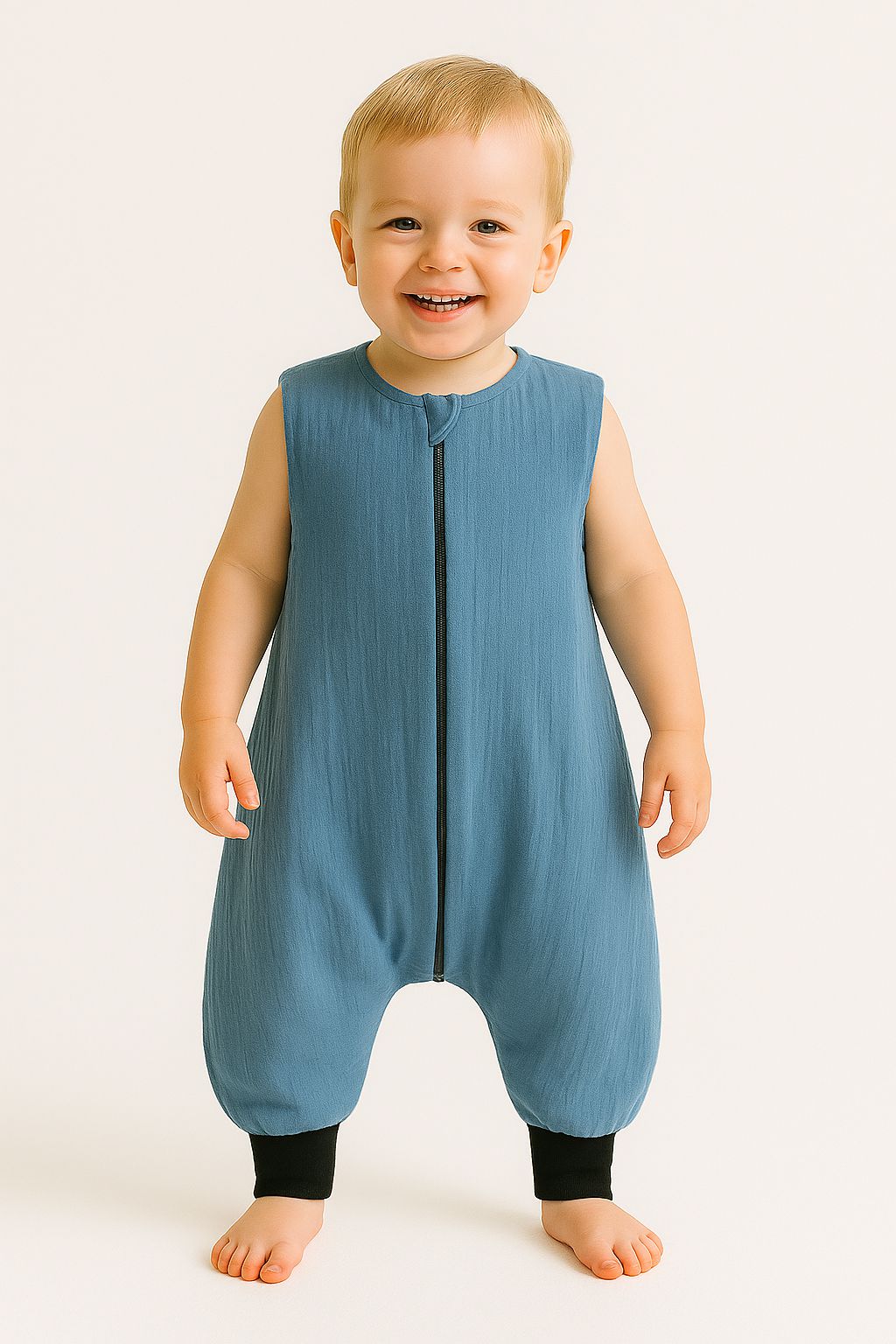 Muslin baby sleeping bag with legs XL 2-4 years for summer TOG 1.0 - pastel blue