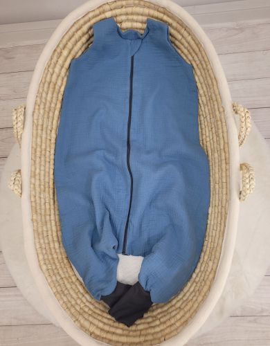 Muslin baby sleeping bag with legs XL 2-4 years for summer TOG 1.0 - pastel blue