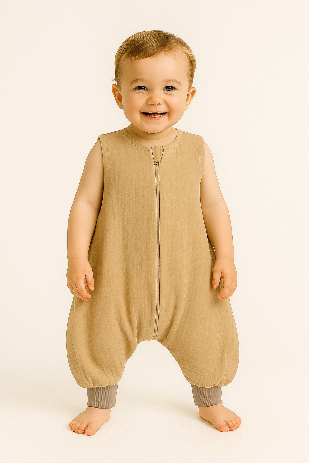 Muslin baby sleeping bag with legs XL 2-4 years for summer TOG 1.0 - camel