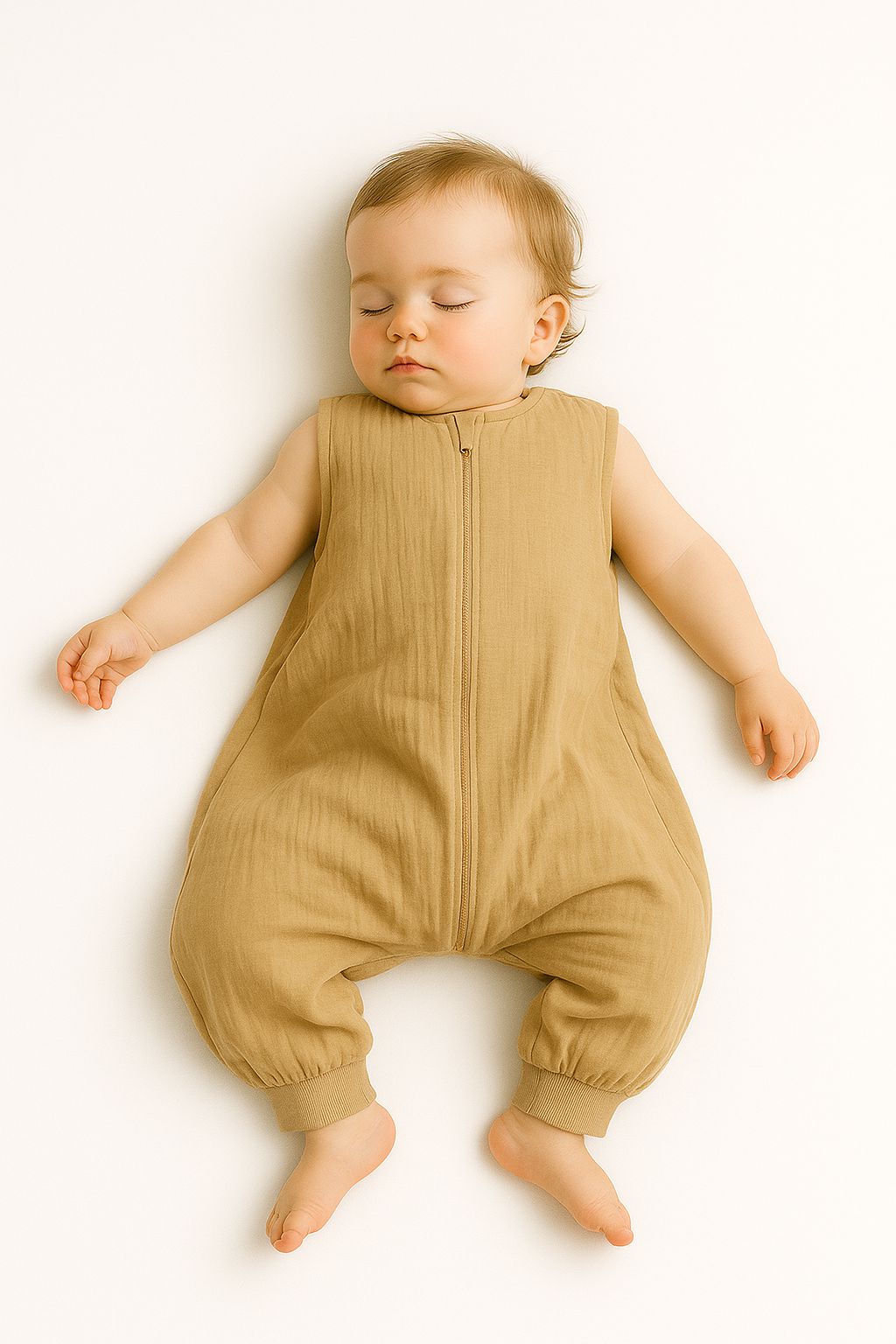 Muslin baby sleeping bag with legs L 9-24 months for summer TOG 1.0 - camel
