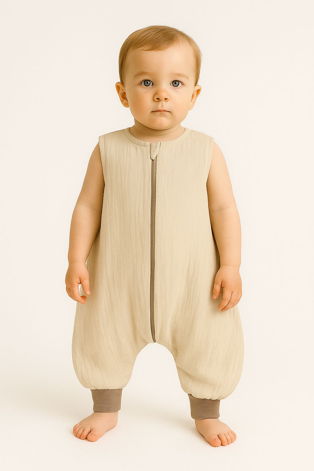 Muslin baby sleeping bag with legs XL 2-4 years for summer TOG 1.0 - cream