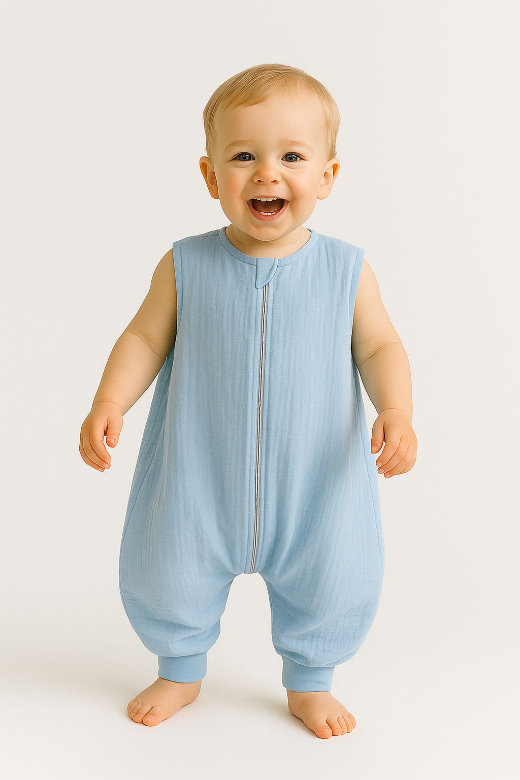 Muslin baby sleeping bag with legs XL 2-4 years for summer TOG 1.0 - blue