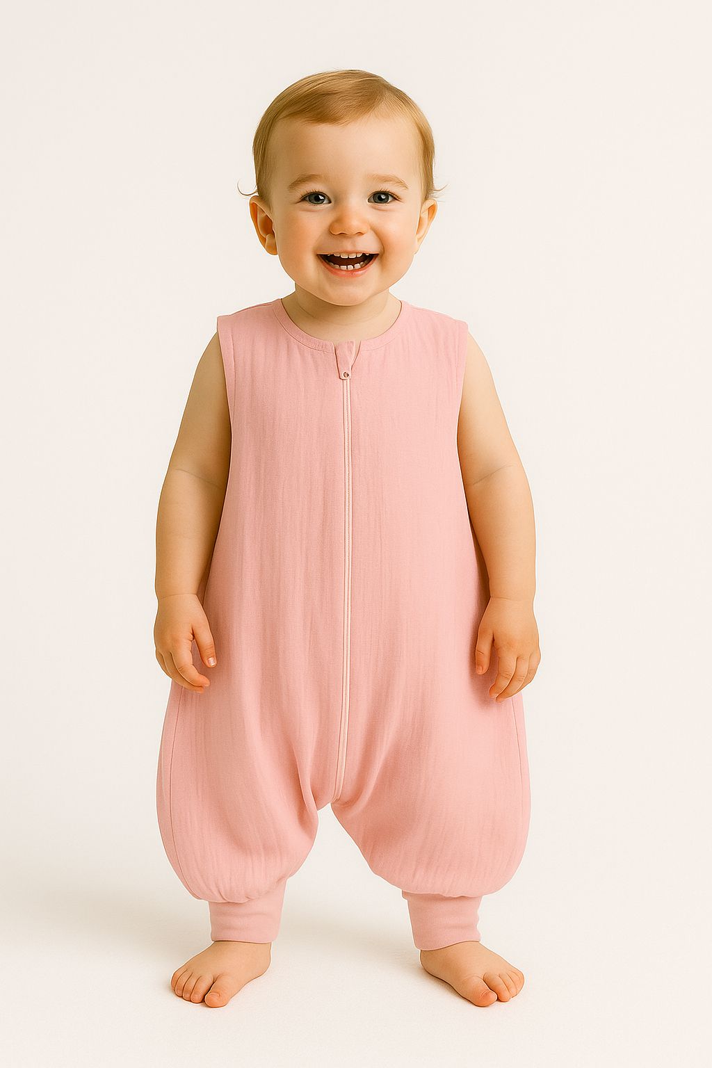 Muslin baby sleeping bag with legs XL 2-4 years for summer TOG 1.0 - pastel pink